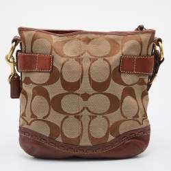 Pre Owned Coach Brown/Beige Signature Canvas, Suede and Leather Crossbody Bag