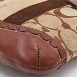 Pre Owned Coach Brown/Beige Signature Canvas, Suede and Leather Crossbody Bag