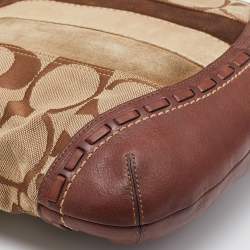 Pre Owned Coach Brown/Beige Signature Canvas, Suede and Leather Crossbody Bag