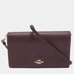 Pre Owned Coach Burgundy Leather Anna Foldover Clutch Bag