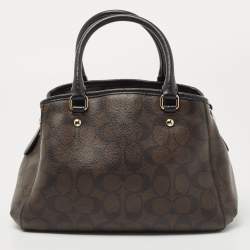 Pre Owned Coach Dark Brown/Black Signature Coated Canvas and Leather Margot Satchel