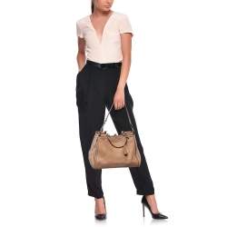 Pre Owned Coach Beige Lizard Embossed Leather Madison Pinnacle Carrie Satchel
