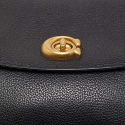 Pre Owned Coach Black Grained Leather Cassie Top Handle Bag