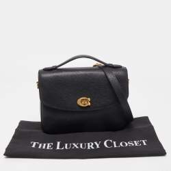 Pre Owned Coach Black Grained Leather Cassie Top Handle Bag