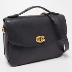 Pre Owned Coach Black Grained Leather Cassie Top Handle Bag