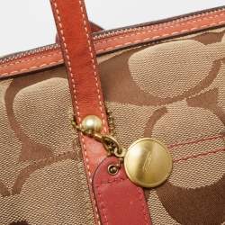 Pre Owned Coach Beige/Orange Signature Canvas and Leather Satchel