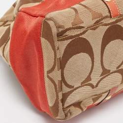 Pre Owned Coach Beige/Orange Signature Canvas and Leather Satchel