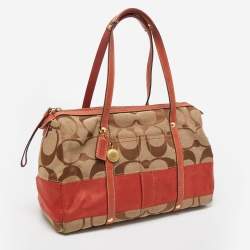 Pre Owned Coach Beige/Orange Signature Canvas and Leather Satchel