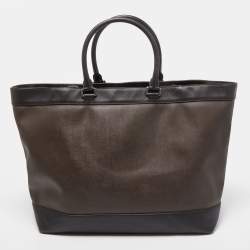 Pre Owned Coach Two Tone Brown Coated Canvas and Leather Shopper Tote