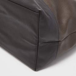 Pre Owned Coach Two Tone Brown Coated Canvas and Leather Shopper Tote