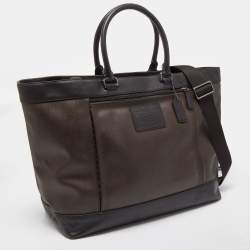 Pre Owned Coach Two Tone Brown Coated Canvas and Leather Shopper Tote