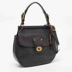 Pre Owned Coach Black Leather Willis Saddle Crossbody Bag