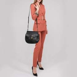 Pre Owned Coach Black Leather Willis Saddle Crossbody Bag