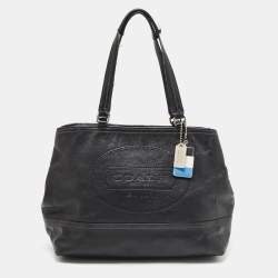 Coach Black Leather Hampton Perforated Weekend Tote