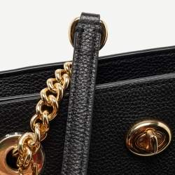 Pre Owned Coach Black Leather Turnlock Chain Tote
