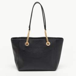 Pre Owned Coach Black Leather Turnlock Chain Tote