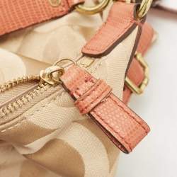 Pre Owned Coach Beige/Orange Op Art Fabric and Lizard Embossed Hailey Hobo