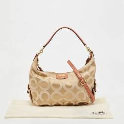 Pre Owned Coach Beige/Orange Op Art Fabric and Lizard Embossed Hailey Hobo