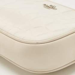 Pre Owned Coach White Croc Embossed Leather Double Zip Camera Crossbody Bag