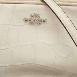 Pre Owned Coach White Croc Embossed Leather Double Zip Camera Crossbody Bag