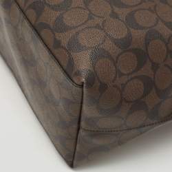 Pre Owned Coach Dark Brown Signature Coated Canvas and Leather City Tote