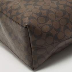 Pre Owned Coach Dark Brown Signature Coated Canvas and Leather City Tote