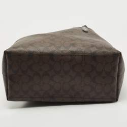 Pre Owned Coach Dark Brown Signature Coated Canvas and Leather City Tote