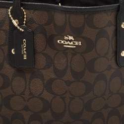 Pre Owned Coach Dark Brown Signature Coated Canvas and Leather City Tote