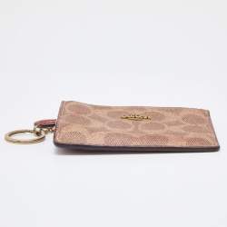 Coach Beige/Brown Signature Coated Canvas and Leather Zip Skinny ID Case