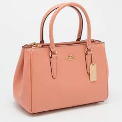 Pre Owned Coach Peach Leather Mini Surrey Carryall Tote
