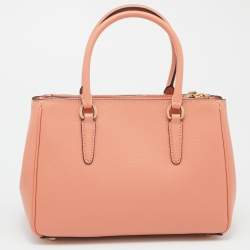 Pre Owned Coach Peach Leather Mini Surrey Carryall Tote