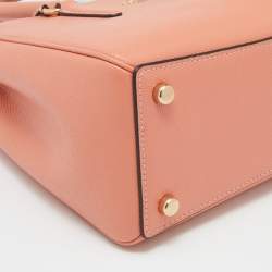Pre Owned Coach Peach Leather Mini Surrey Carryall Tote
