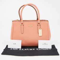 Pre Owned Coach Peach Leather Mini Surrey Carryall Tote