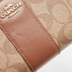 Coach Brown Signature Coated Canvas and Leather Accordion Continental Wallet