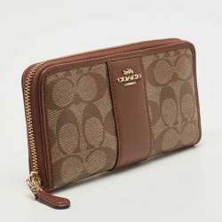 Coach Brown Signature Coated Canvas and Leather Accordion Continental Wallet