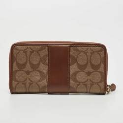 Coach Brown Signature Coated Canvas and Leather Accordion Continental Wallet