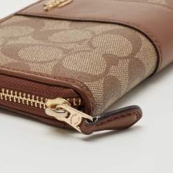Coach Brown Signature Coated Canvas and Leather Accordion Continental Wallet