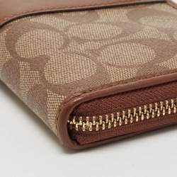 Coach Brown Signature Coated Canvas and Leather Accordion Continental Wallet