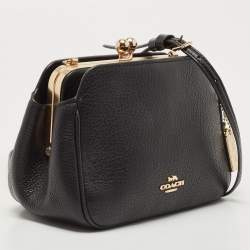Pre Owned Coach Black Leather KissLock Crossbody Bag