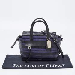 Pre Owned Coach Black/Blue Woven Leather Bleecker Riley Tote