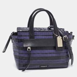 Pre Owned Coach Black/Blue Woven Leather Bleecker Riley Tote