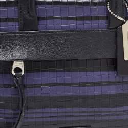 Pre Owned Coach Black/Blue Woven Leather Bleecker Riley Tote