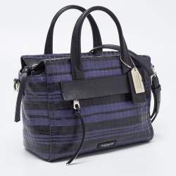 Pre Owned Coach Black/Blue Woven Leather Bleecker Riley Tote