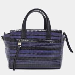 Pre Owned Coach Black/Blue Woven Leather Bleecker Riley Tote