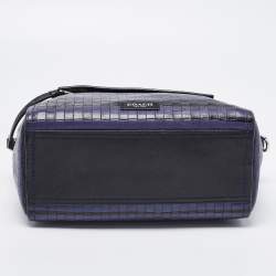 Pre Owned Coach Black/Blue Woven Leather Bleecker Riley Tote