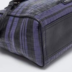 Pre Owned Coach Black/Blue Woven Leather Bleecker Riley Tote