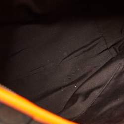 Pre Owned Coach Dark Brown/Neon Signature Coated Canvas and Leather Signature Zip Tote