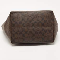 Pre Owned Coach Dark Brown/Neon Signature Coated Canvas and Leather Signature Zip Tote