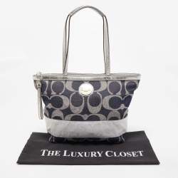 Pre Owned Coach Blue/Silver Denim and Leather Tote