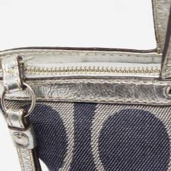 Pre Owned Coach Blue/Silver Denim and Leather Tote